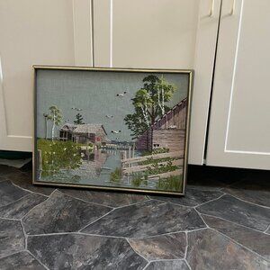 Vintage T. Eaton Co needlework crewel yarn art finished framed home wall decor